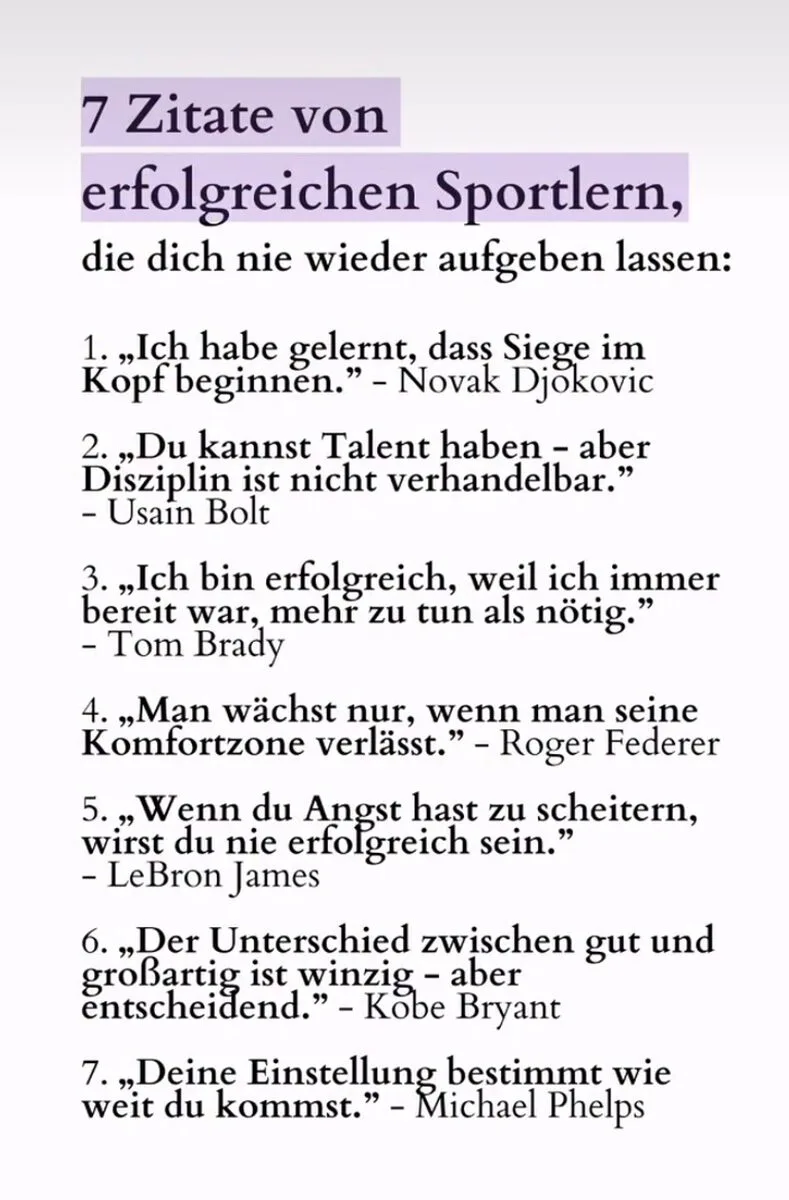 7 Zitate von erfolgreichen Sportlern, die dich nie wieder aufgeben lassen.